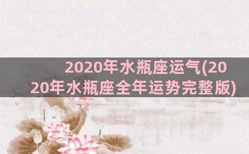 2020年水瓶座运气(2020年水瓶座全年运势完整版)