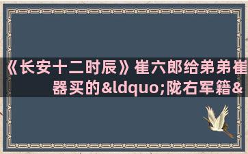 《长安十二时辰》崔六郎给弟弟崔器买的“陇右军籍”是什么