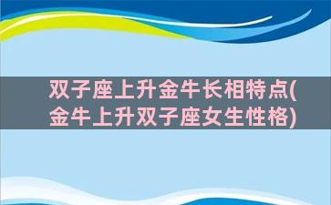 双子座上升金牛长相特点(金牛上升双子座女生性格)