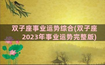 双子座事业运势综合(双子座2023年事业运势完整版)