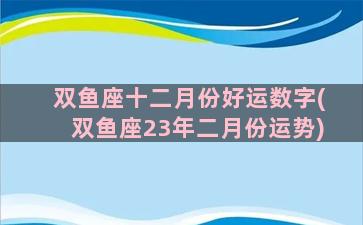 双鱼座十二月份好运数字(双鱼座23年二月份运势)