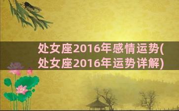 处女座2016年感情运势(处女座2016年运势详解)