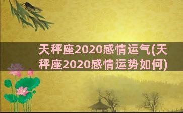 天秤座2020感情运气(天秤座2020感情运势如何)