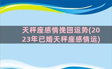 天秤座感情挽回运势(2023年已婚天秤座感情运)