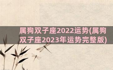 属狗双子座2022运势(属狗双子座2023年运势完整版)