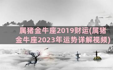 属猪金牛座2019财运(属猪金牛座2023年运势详解视频)