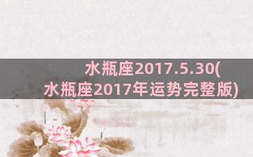 水瓶座2017.5.30(水瓶座2017年运势完整版)