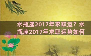 水瓶座2017年求职运？水瓶座2017年求职运势如何