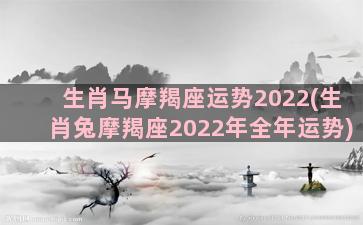 生肖马摩羯座运势2022(生肖兔摩羯座2022年全年运势)