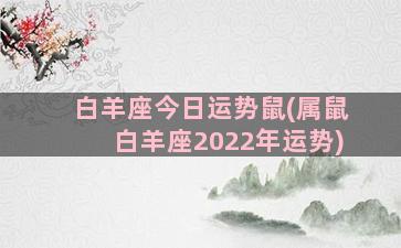 白羊座今日运势鼠(属鼠白羊座2022年运势)