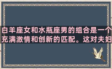 白羊座女和水瓶座男的组合是一个充满激情和创新的匹配。这对夫妇常常被看作是冒险家和思想家，他们有着共同的理想和目标，同时也有着彼此的独立思维和行动。在这篇文章中，