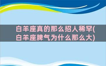 白羊座真的那么招人稀罕(白羊座脾气为什么那么大)