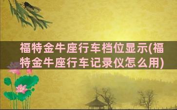 福特金牛座行车档位显示(福特金牛座行车记录仪怎么用)